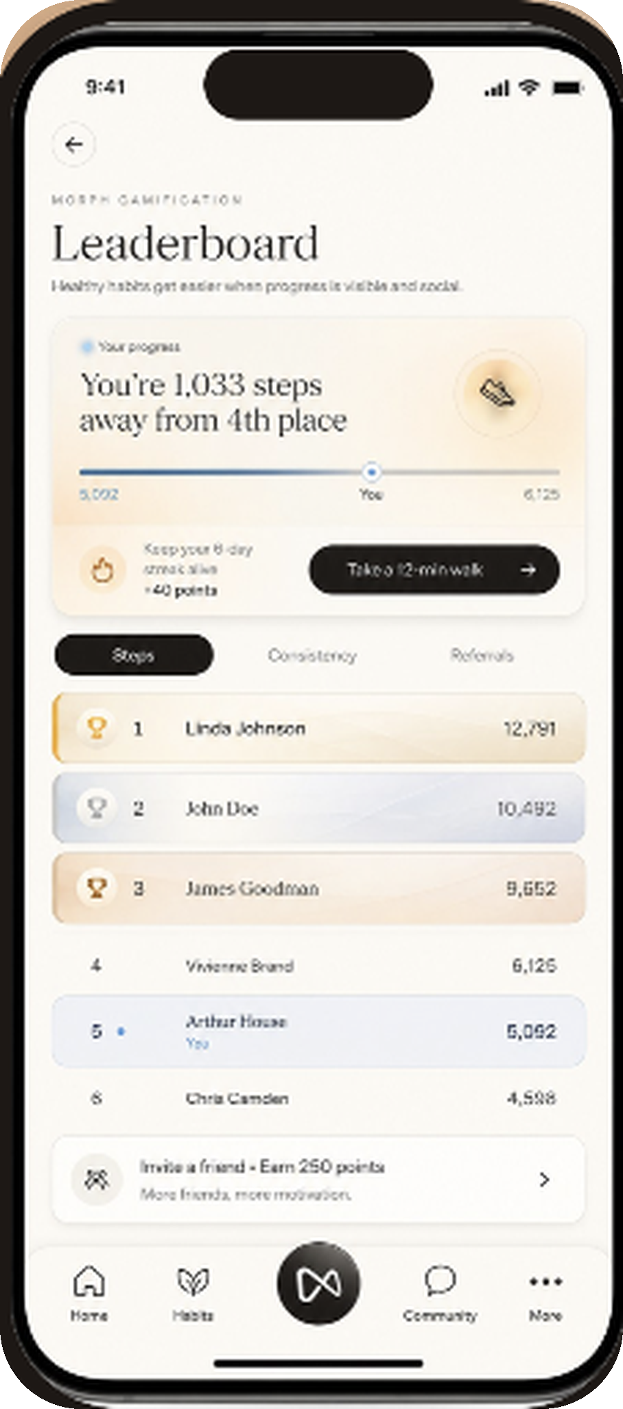 Morph Health League leaderboard on a mobile phone